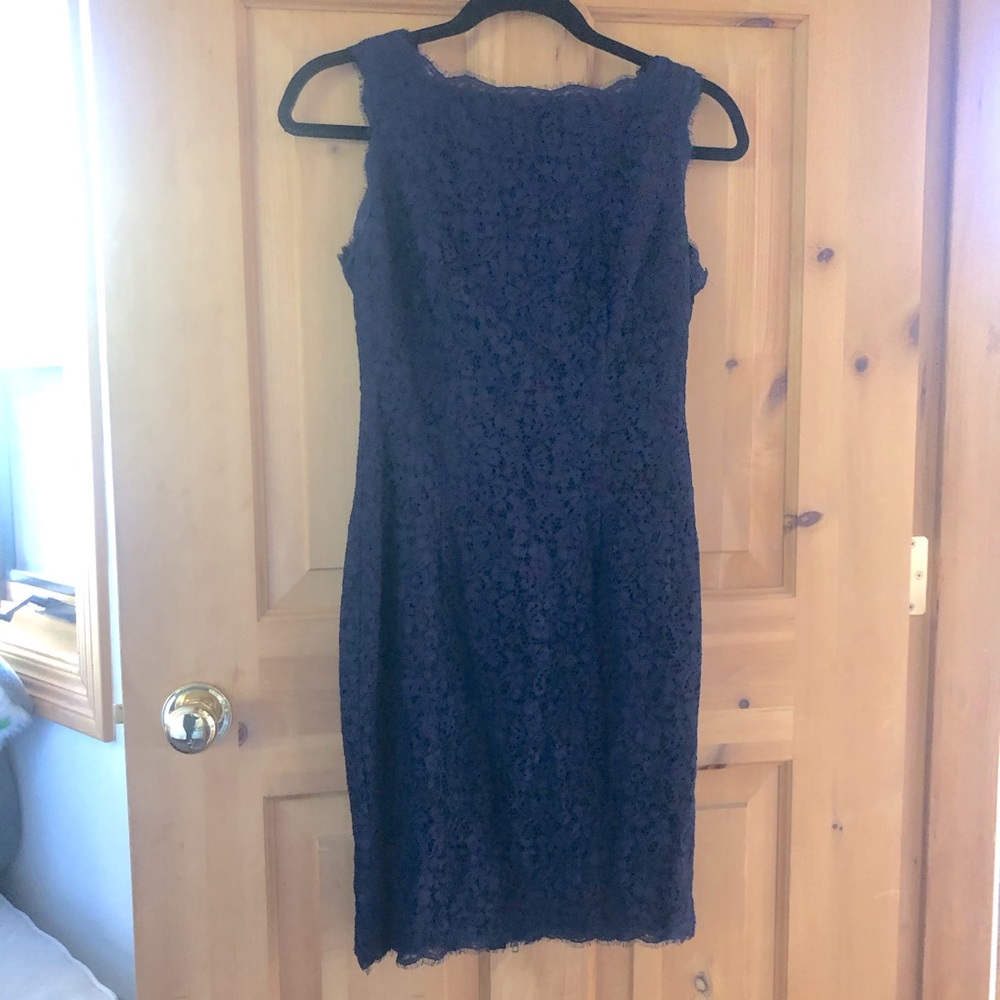 Adrianna Papell Navy Lace Zipper Shift Dress